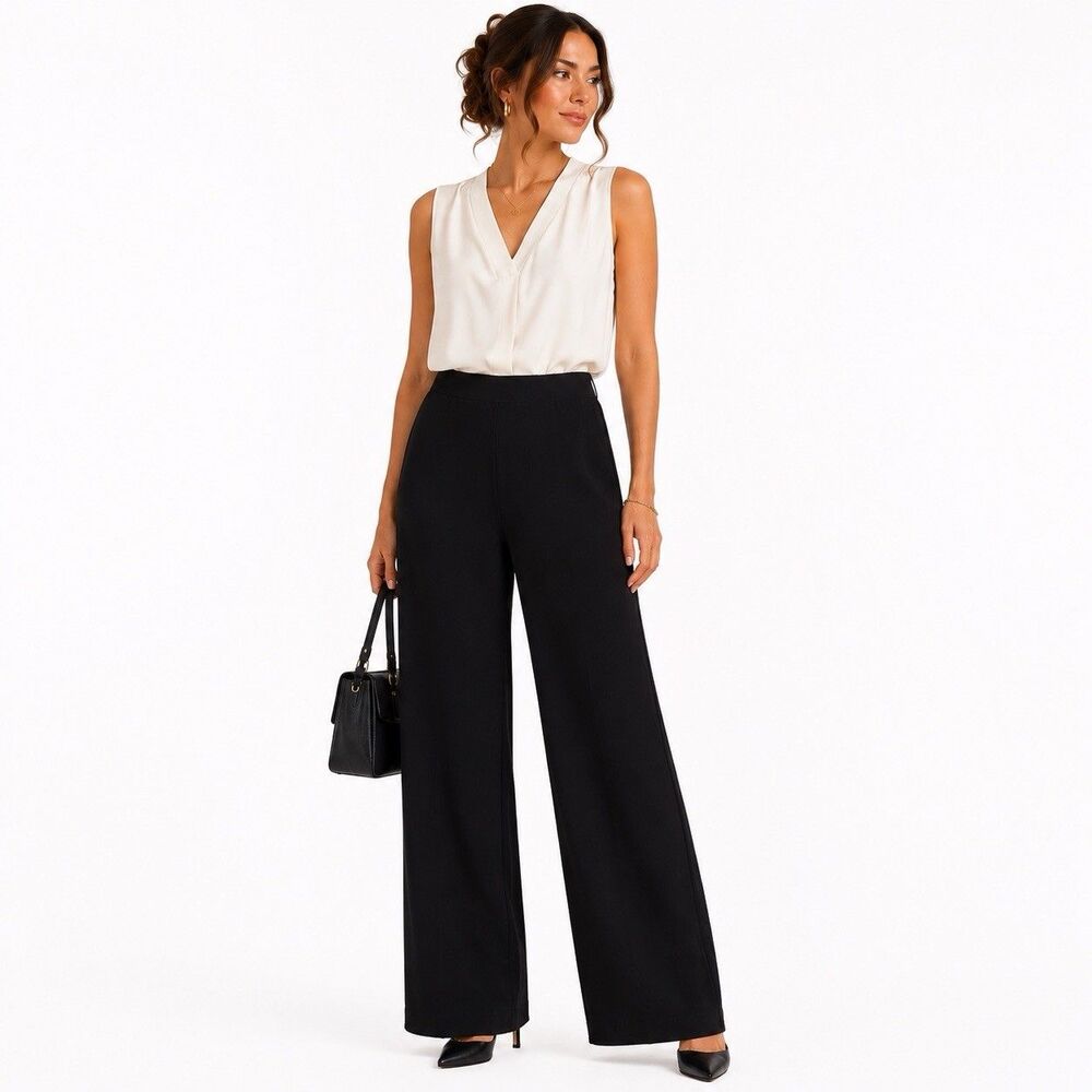 Eileen Fisher Black Straight Leg Stretchy Pull On Pants Size S Business Casual